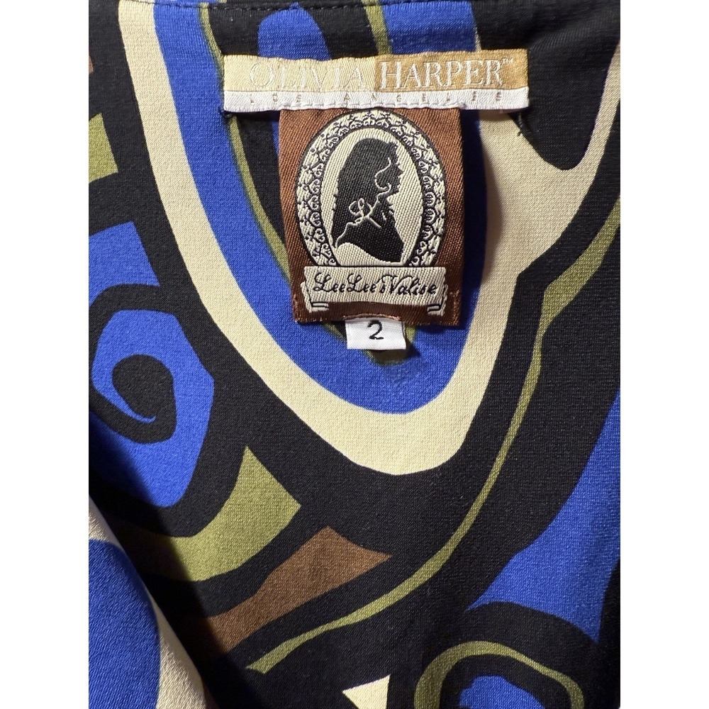 Olivia Harper Women's Multicolored Blue Green Brown Blouse Size 2 - Picture 3 of 6